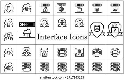 Big data center and server icons set vector illustration.