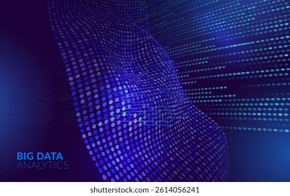 Big Data Data Centre Technology Background – Futuristic Digital Network, Cloud Computing. Color dots, zeros, ones. Light flow, Geometric Lines, Circle of dots, Halftone for Presentation, Visualization