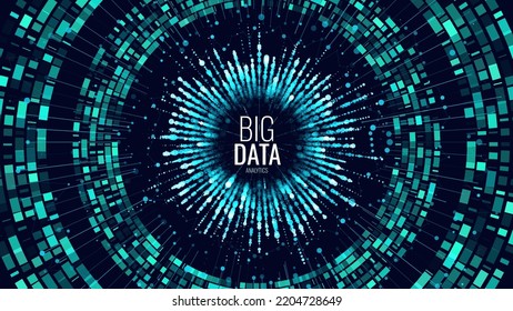 Vector de visualización del gráfico circular de Big Data. Líneas conectadas a Blue Round Graph. Concepto de Ciencia de Datos Visuales de Métodos de Análisis y Estadística Digital. Ilustración de vectores de estadísticas.