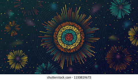 Big data circular visualization. Analysis of Information.  Science/Technology Background. Vector Illustration.    Complex data threads analysis. Abstract business graph.