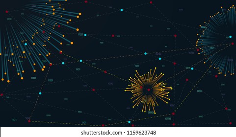 Big data circular visualization. Analysis of Information.  Science/Technology Background. Vector Illustration.    Complex data threads analysis. Abstract business graph.
