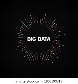 Big data circular visualization with copy space on black background with grid and dots. Design for business, science, technology. Vector