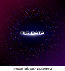 Big data circular visualization with copy space on dark gradient red and purple background. Bokeh. Design for business, science, technology. Vector
