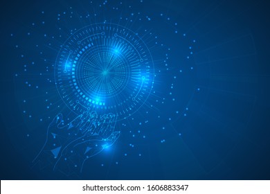 Big data circular visualization. Futuristic infographic. Information aesthetic design. Visual data complexity. Complex data threads graphic. Hand touch technological innovation