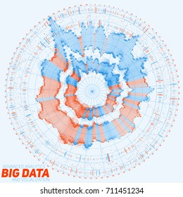 Big Data Circular Visualization. Futuristic Infographic. Information Aesthetic Design. Visual Data Complexity. Complex Data Threads Graphic. Social Network Representation. Abstract Graph.