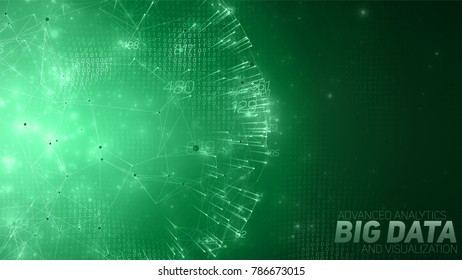 Big data circular visualization. Futuristic space infographic. Information aesthetic design. Visual data complexity. Complex data threads graphic with binary backdrop. Social network representation.