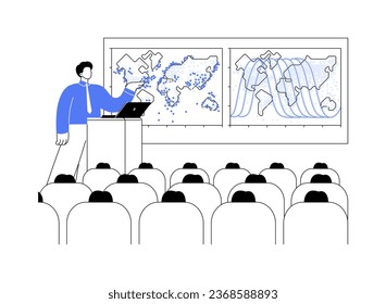 Big data in climate change abstract concept vector illustration. Speaker tells the audience about climate changing, chart on screen, IT technology, big data, machine learning abstract metaphor.