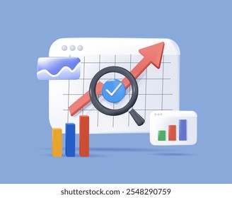 Big Data and Cloud Computing 3D illustration. Business using remote servers to analyzing large sets of data and recognizing mistakes. Actionable data concept. Vector illustration 3D style.