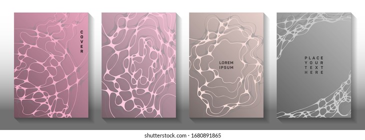 Big data cloud concept abstract vector covers. Intersecting waves flow textures. Creative brochure vector templates. Hi tech cover pages graphic design set.