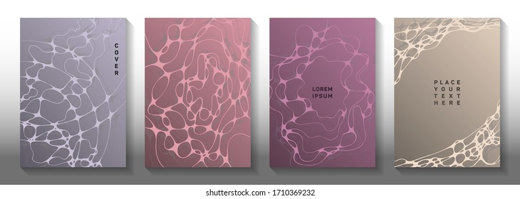 Big data cloud concept abstract vector covers. Overlaying curve lines tissue backgrounds. Vivid notebook vector layouts. Science fiction cover pages graphic design set.