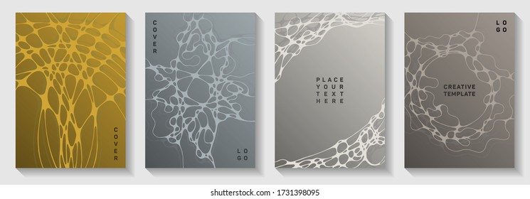 Big data cloud concept abstract vector covers. Liquid waves blockchain backgrounds. Trendy brochure vector layouts. Hi tech cover pages graphic design set.