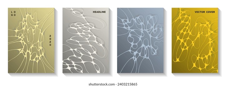 Big data cloud concept abstract vector covers. Mobile curve lines bubble textures. Flat magazine vector layouts. Science fiction cover pages graphic design set.
