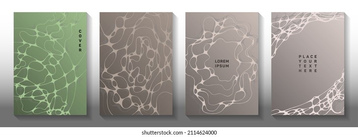 Big data cloud idea abstract vector covers. Dynamic curve lines grid textures. Soft brochure vector layouts. Engineering cover pages graphic design set.