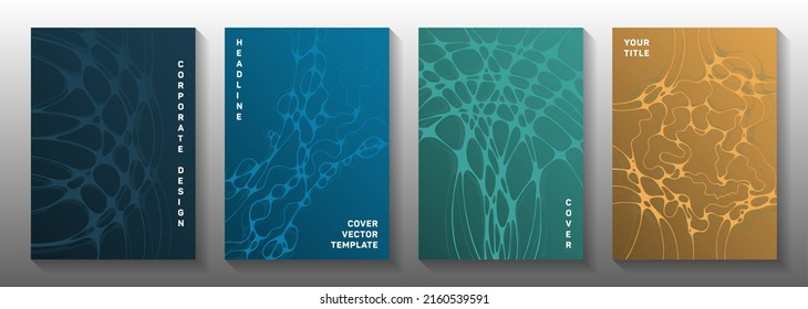 Big Data Cloud Idea Abstract Vector Covers. Bent Waves Geometry Textures. Trendy Cover Vector Layouts. Science Fiction Cover Pages Graphic Design Set.