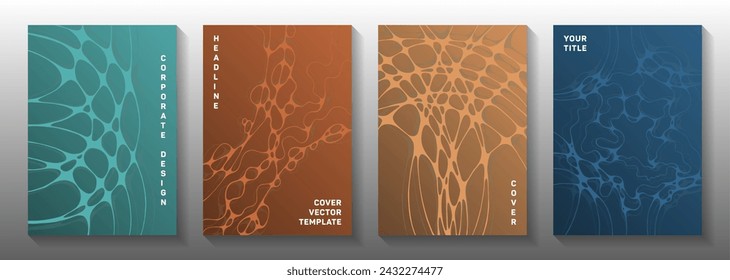 Big data cloud idea abstract vector covers. Linked curve lines bubble textures. Abstract cover vector templates. Radio physics cover pages graphic design set.