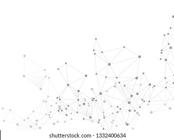 Big data cloud scientific concept. Network nodes greyscale plexus background. Nodes and lines polygonal connections. Tech vector big data visualization cloud structure. Nanotechnology backdrop.