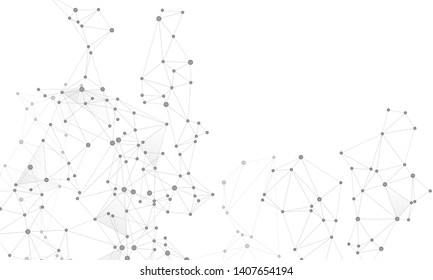 Big data cloud scientific concept. Network nodes greyscale plexus background. Tech vector big data visualization cloud structure. Circle nodes and line elements. Wireframe minimal design.