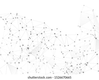 Big data cloud scientific concept. Network nodes greyscale plexus background. Future perspective backdrop. Tech vector big data visualization cloud structure. Interlinked nodes cells random grid.