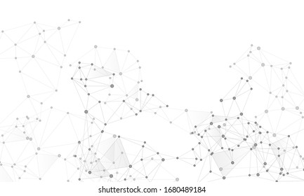 Big data cloud scientific concept. Network nodes greyscale plexus background. Tech vector big data visualization cloud structure. Nodes and lines polygonal connections. Information analytics graphics.