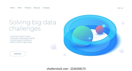 Big data and cloud solutions in isometric vector illustration. Hosting server Abstract datacenter or blockchain background. Network mainframe infrastructure website layout