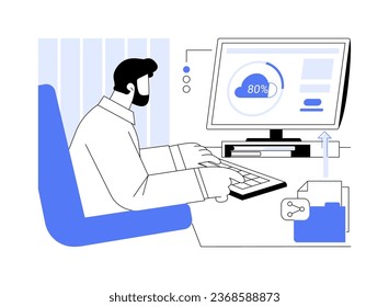 Big data cloud storage abstract concept vector illustration. Professional IT specialist encrypts data in cloud storage, files protection, modern technology, machine learning abstract metaphor.