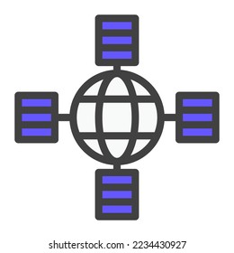 Big Data en el icono de relleno de color. Hosting, Server, Database, símbolo de red global