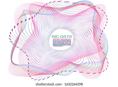 Big data colorful abstract vector background. Particle dot and line wave on cyan background 