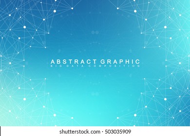 Complexo de Big Data. Comunicação gráfica abstrata de fundo. Perspectiva de fundo de profundidade. Array mínimo com linhas de compostos e pontos. Visualização de dados digitais. Ilustração de vetor de big data