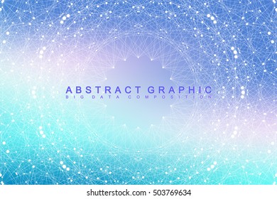 Big data complex. Graphic abstract background communication. Perspective backdrop of depth. Minimal array with compounds lines and dots. Digital data visualization. Big data vector illustration