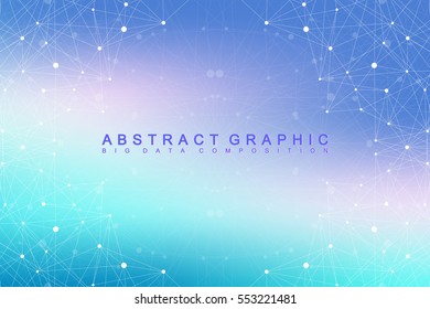 Big data complex. Graphic abstract background communication. Perspective backdrop of depth. Minimal array with compounds lines and dots. Digital data visualization. Vector illustration Big data
