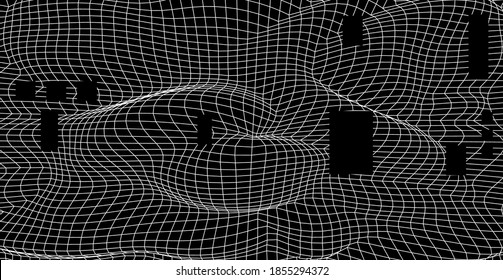 Big data and complex information visualization concept. Glitched and distorted polygonal 3d surface, graph or map of mathematical function.