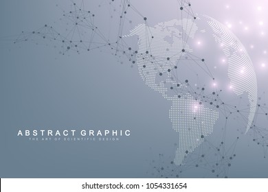 Big data complex world globe. Graphic abstract background communication. Perspective backdrop of depth. Virtual minimal array with compounds. Digital data visualization. Vector illustration Big data