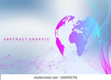 Big data complex world globe. Graphic abstract background communication. Perspective backdrop of depth. Virtual minimal array with compounds. Digital data visualization. Vector illustration Big data