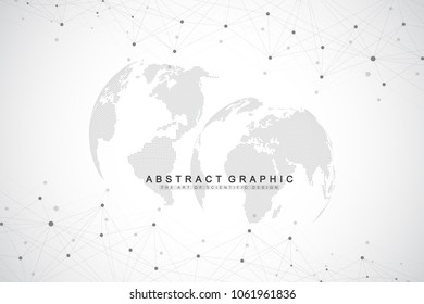 Big data complex world globe. Graphic abstract background communication. Perspective backdrop of depth. Virtual minimal array with compounds. Digital data visualization. Vector illustration Big data