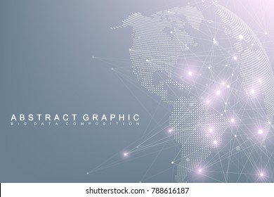 Big Data Complex World Globe. Graphic Abstract Background Communication. Perspective Backdrop Of Depth. Virtual Minimal Array With Compounds. Digital Data Visualization. Vector Illustration Big Data