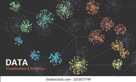 Big data complexity visual representation. Cluster analysis visualization. Advanced analytics. Graphic abstract background. Eps10