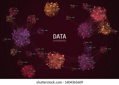 Big data complexity visual representation. Cluster analysis visualization. Advanced analytics. Beauty of data graphic abstract background. 