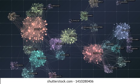 Big data complexity visual representation. Cluster analysis visualization. Advanced analytics. Beauty of data graphic abstract background. 