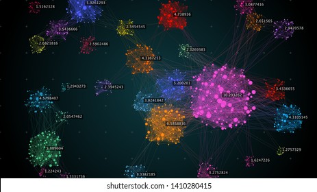 Big data complexity visual representation. Cluster analysis visualization. Advanced analytics. Beauty of data graphic abstract background. 