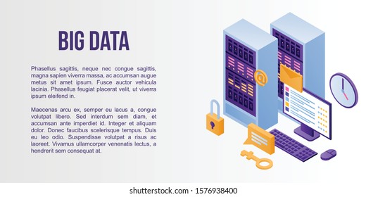 Banner für Big Data-Konzepte. Isometrische Illustration von Big-Data-Vektordesign-Banner für Webdesign