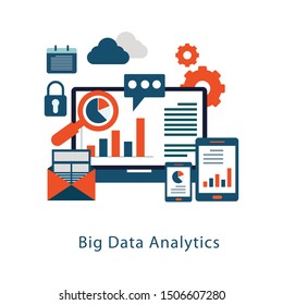 Big data concept. Banner with keywords and icons