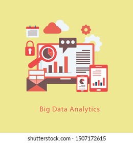 Big data concept. Banner with keywords and icons