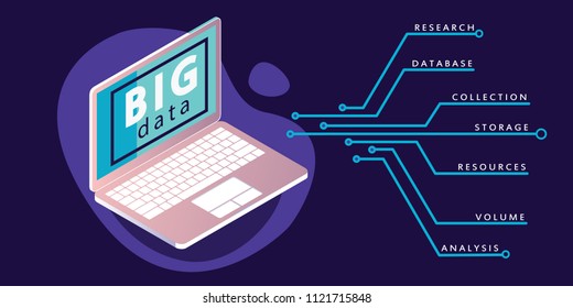 Big data concept banner in neon and purple colors. Vector illustration