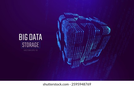 Big data concept constructed with numbers one and zero. Visualization of digital data storage. Machine learning database. Processing of computer algorithms. Online cloud server. Vector illustration.
