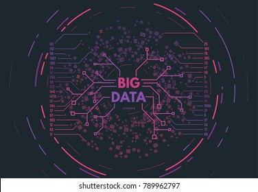 Big data concept gradient vector illustration. Connections and circles. Futuristic information network. Visual  geometric structure of data with digits and numbers.
