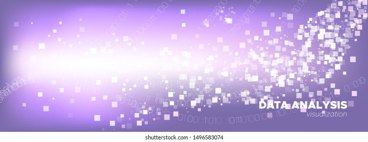 Big Data Concept. Light Particle Future. Glow Tech Poster. Information Binary Technology. Big Data Analysis. Particle Motion. Tech Banner. Violet Binary Matrix Background. White Big Data Stream.