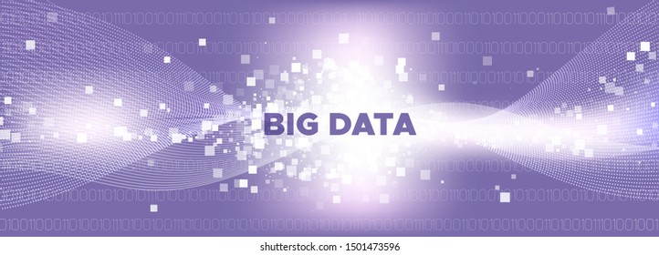 Big Data Concept. Light Particle Future. Violet Tech Banner. Binary Number Background. Big Data Stream. Digital Particles. Tech Poster. White Binary Numbers Movement. Pink Big Data Analysis.