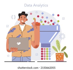 Big data concept. Mining and analyzing of digital information for business and technology development. Modern forecasting and optimization tool. Flat vector illustration