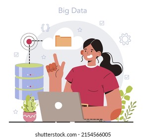 Big data concept. Mining and analyzing of digital information for business and technology development. Modern forecasting and optimization tool. Flat vector illustration