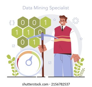 Big data concept. Mining and analyzing of digital information for business and technology development. Modern forecasting and optimization tool. Flat vector illustration